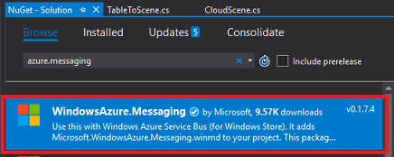 znajdowanie pakietu windows azure messaging