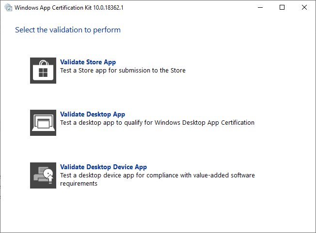 Zrzut ekranu przedstawiający wybraną aplikację do weryfikacji w zestawie certyfikacji aplikacji systemu Windows