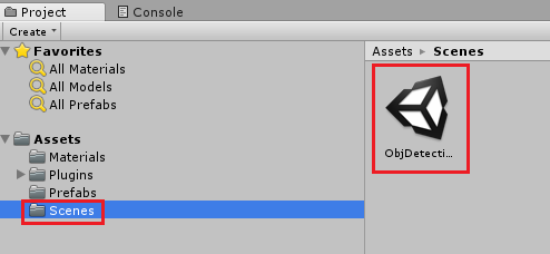 Zrzut ekranu przedstawiający element ObjDetectionScene w folderze Sceny.