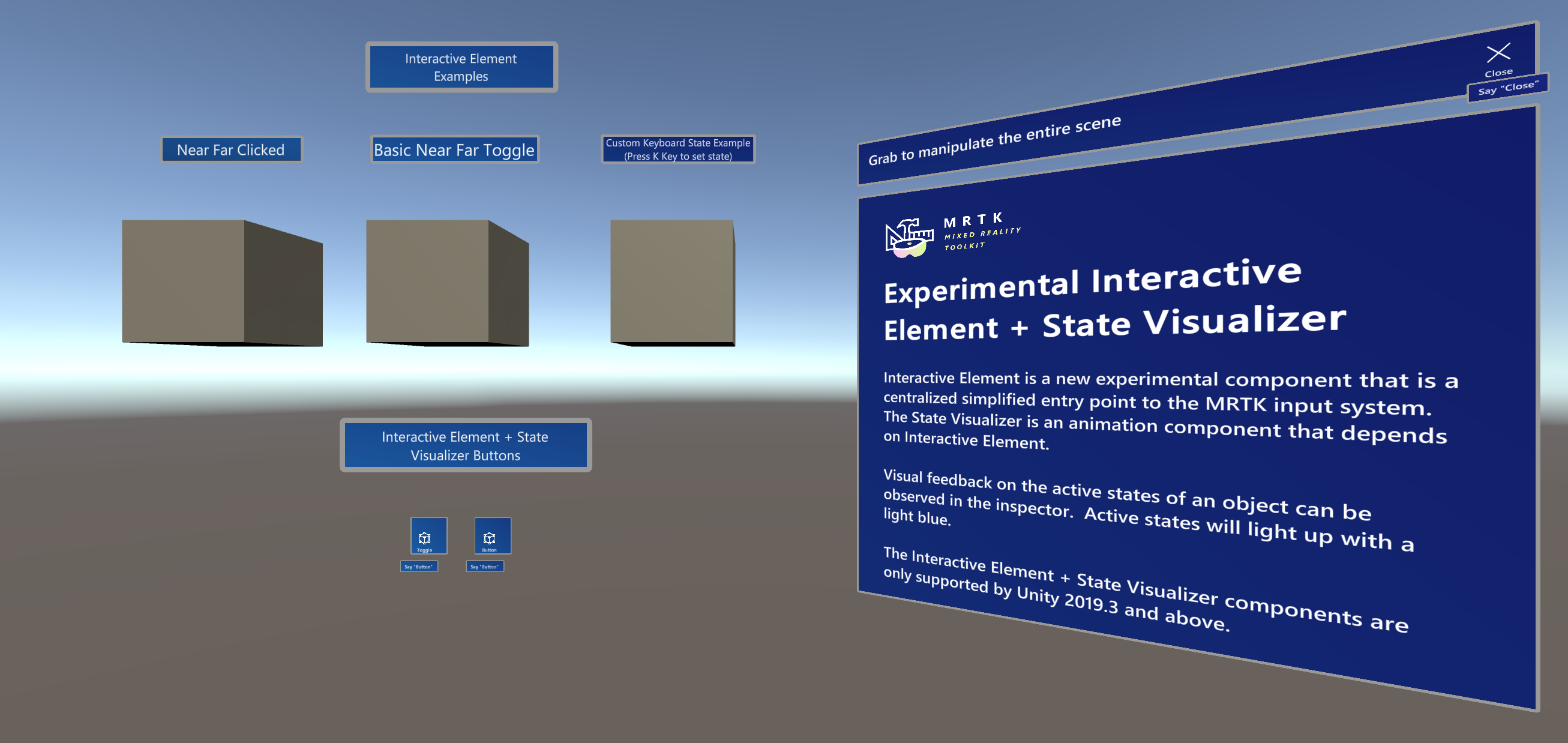 Przykładowa scena z elementem interaktywnym i wizualizatorem stanu