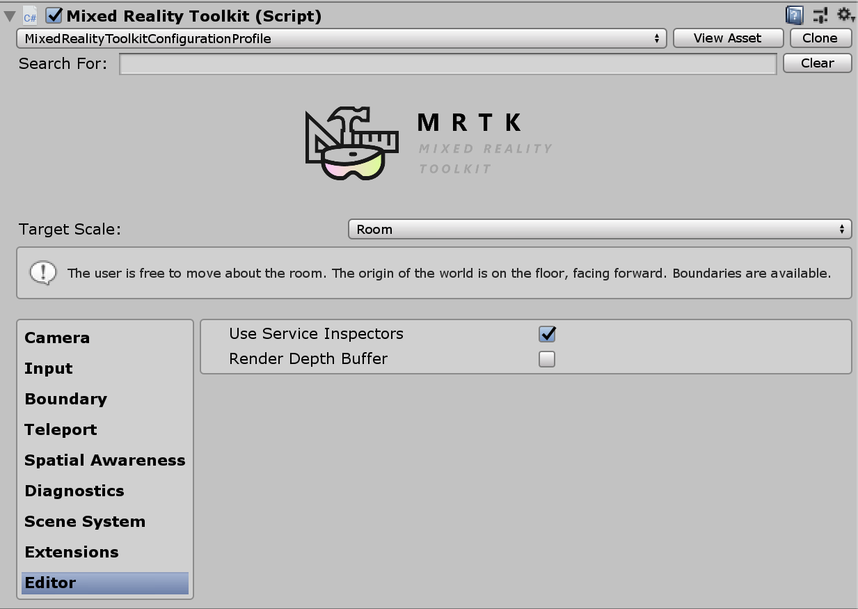 Narzędzia konfiguracji edytora MRTK