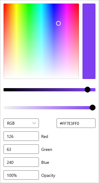 A color picker with IsAlphaEnabled set to true