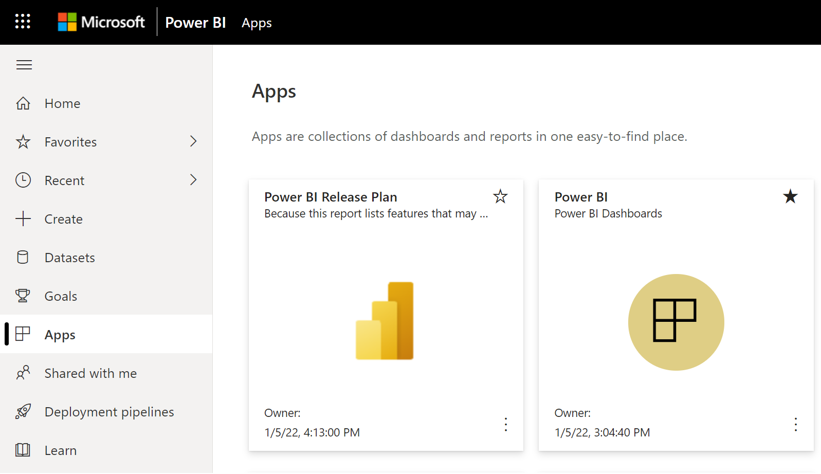 Power BI Release Plan Report on App page.