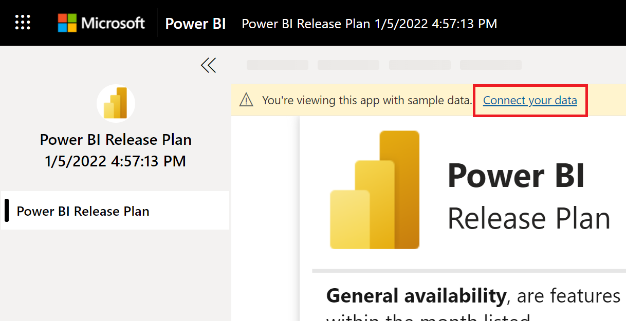 Power BI Release Plan connect your data link.