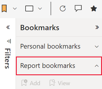 A screenshot showing the Bookmarks pane. The Report bookmarks option is outlined.