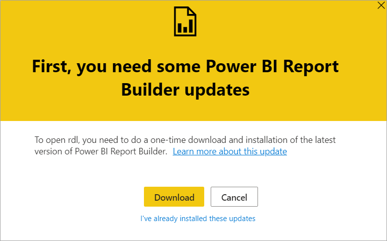 Screenshot of installing Power BI Report Builder updates.