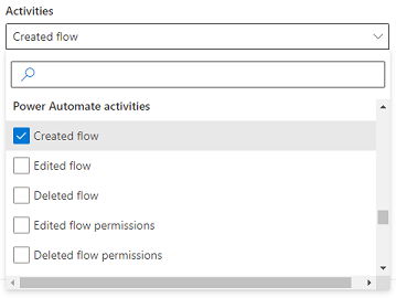 Select the Power Automate activities to audit.