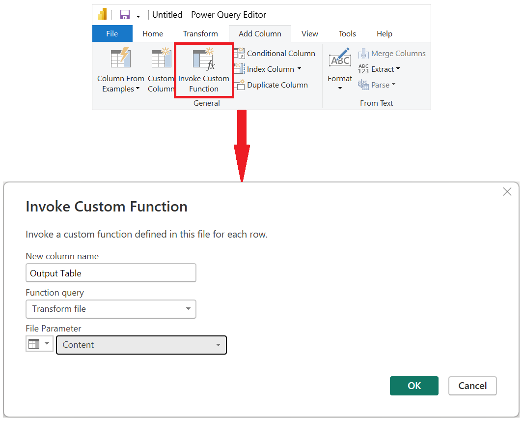 Invoke custom function button in Add column menu.