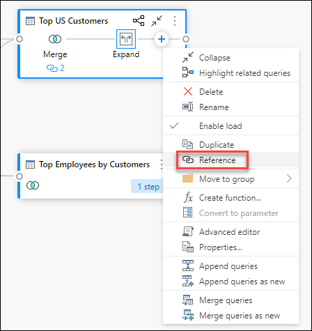 Reference option inside the query contextual menu.