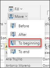 Select the To beginning option.