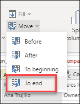 Select the To end option.