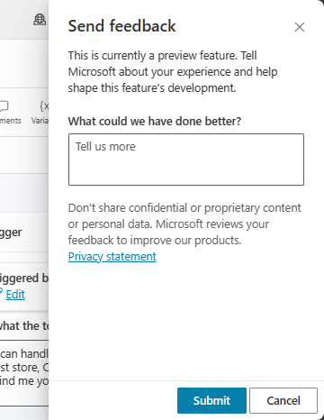 Screenshot of the Send feedback pane.