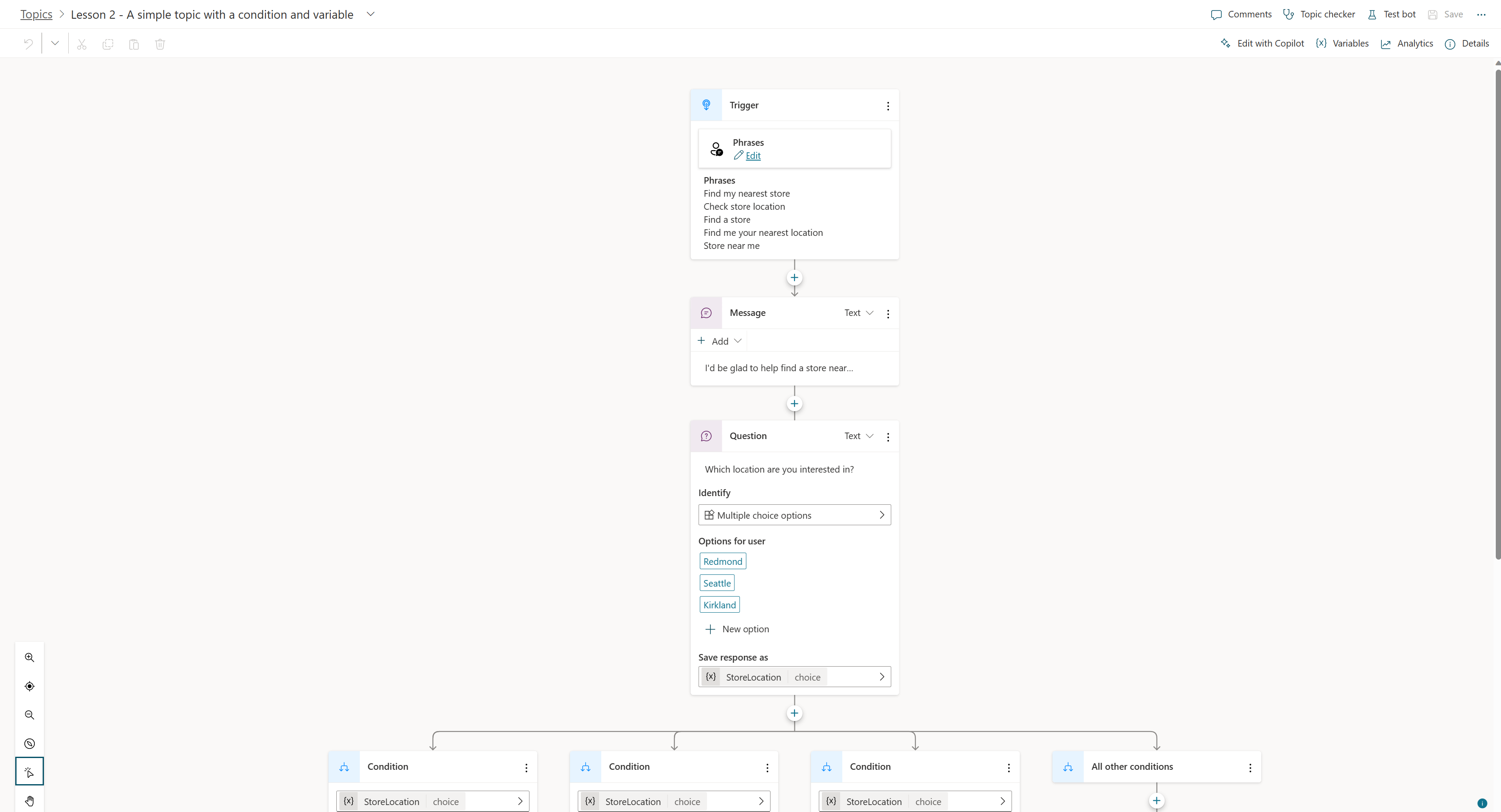 Screenshot of the Microsoft Copilot Studio Authoring Canvas with updated user interface