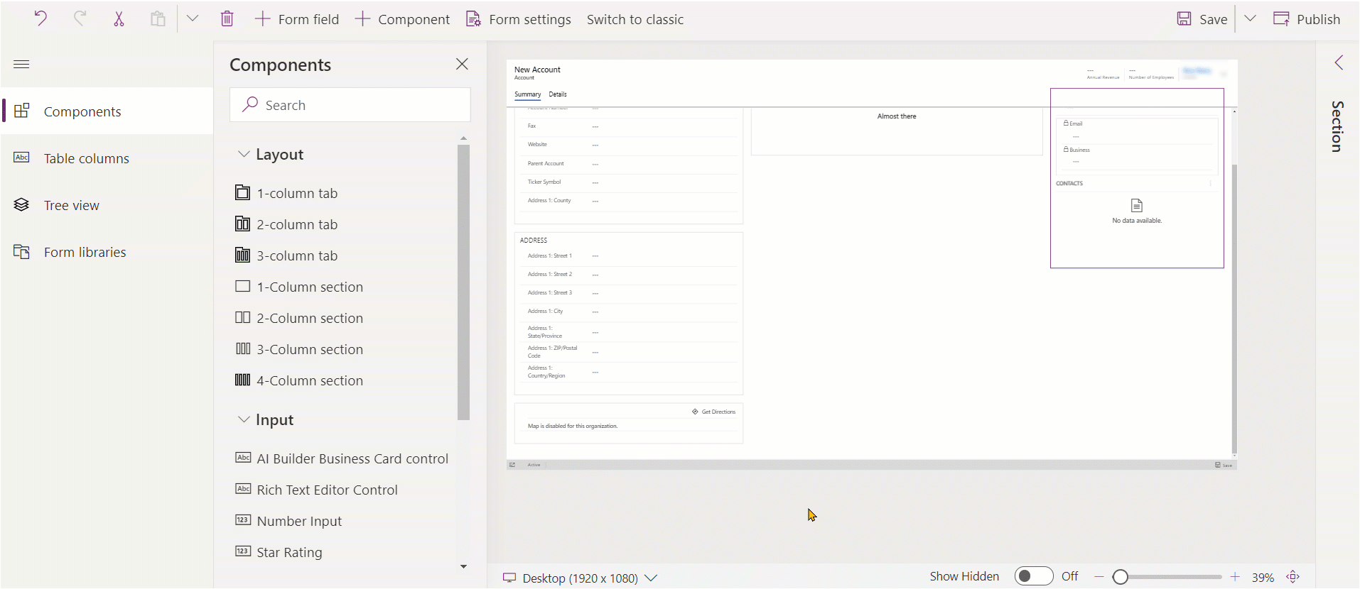 add form sections using drag and drop