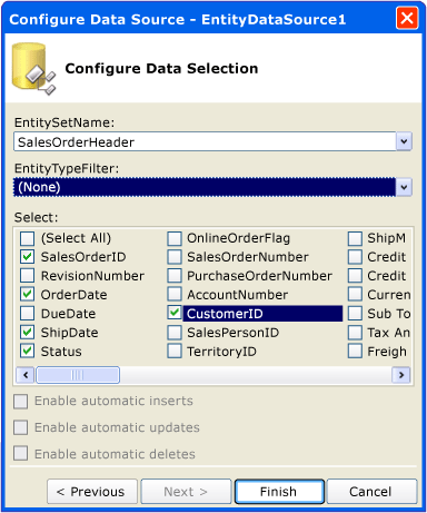 EntityDataSource configuration wizard page 2A