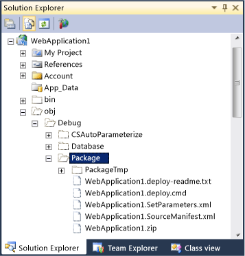 Solution Explorer showing deployment package files