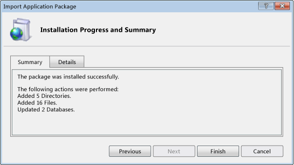 Installation Progress and Summary dialog box
