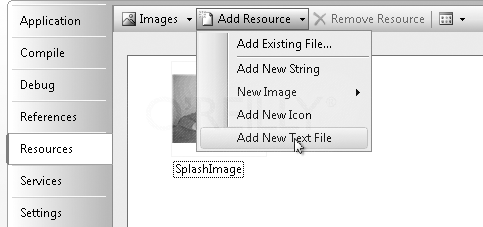 Adding a new text file resource