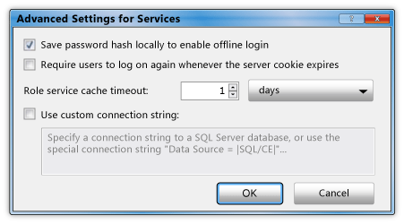 Advanced Settings for Services dialog box
