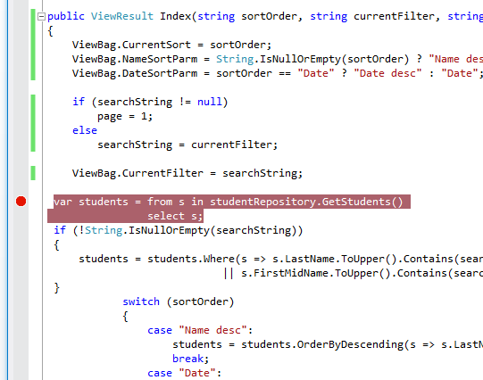 Captura de tela do código que mostra o novo repositório de alunos implementado e realçado.