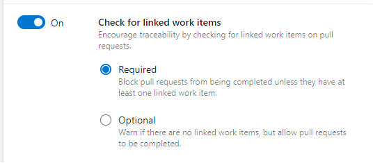 Captura de tela da necessidade de itens de trabalho vinculados em solicitações de pull.