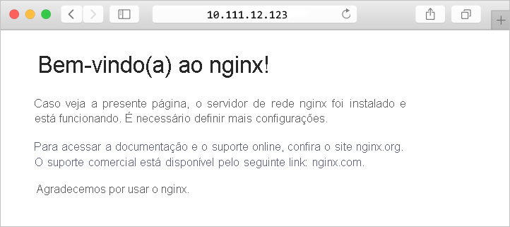 Captura de tela mostrando o site padrão do NGINX em um navegador