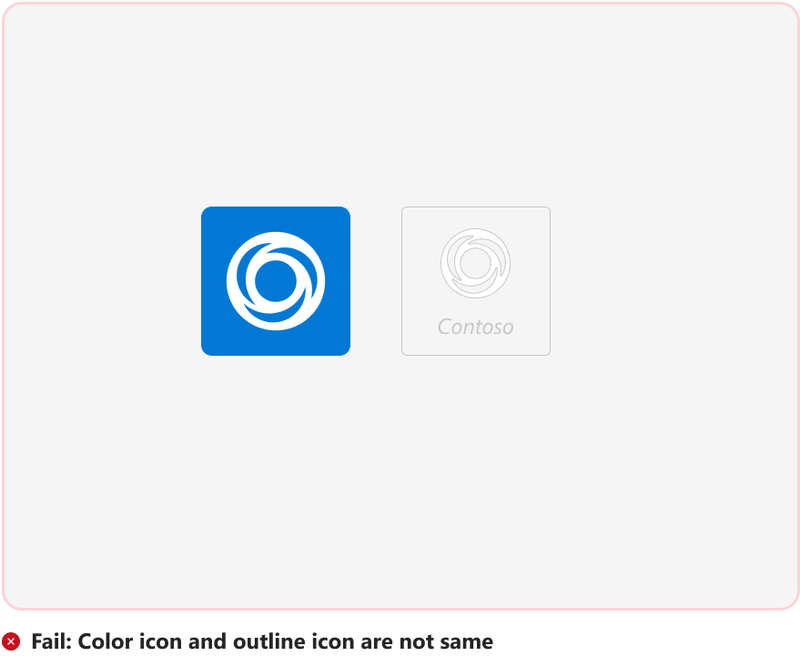 A captura de tela mostra que o ícone de cor e o ícone de contorno não são iguais.