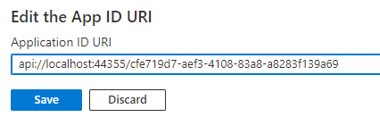 Edite o painel URI da ID do aplicativo com a porta localhost definida como 44355.