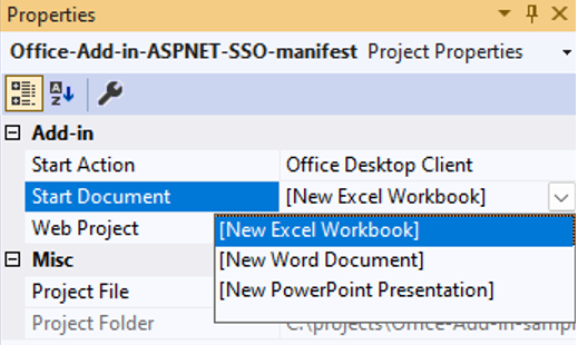 Escolha o aplicativo cliente do Office desejado: Excel, PowerPoint ou Word.