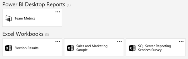 Captura de tela mostrando a seção Relatórios do Power BI Desktop e a seção Pastas de Trabalho do Excel.