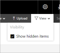 Captura de tela da lista suspensa Exibir com a opção Mostrar itens ocultos selecionada.