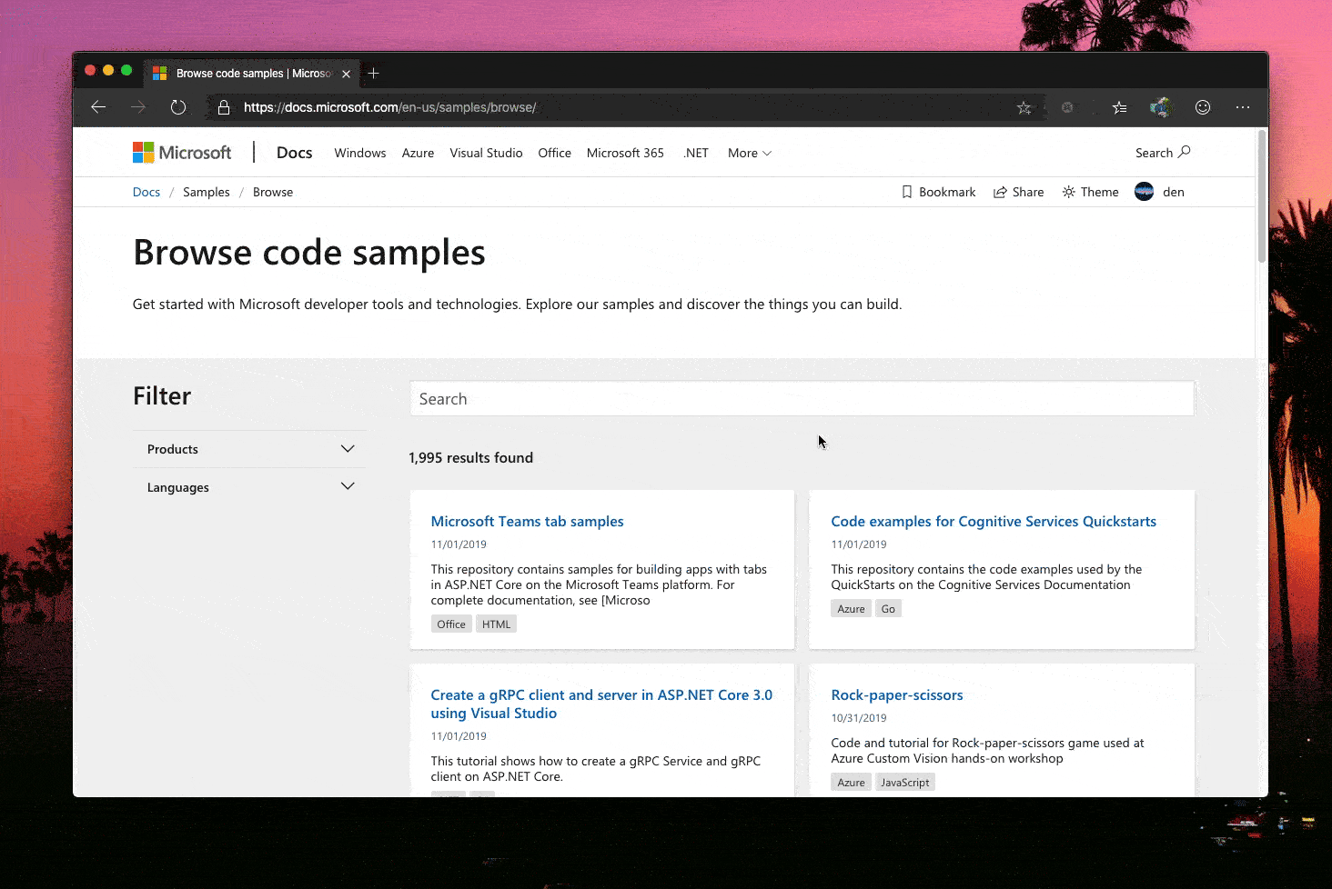 Galeria de exemplos de código