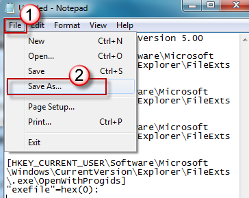 Captura de tela do salvar o arquivo do bloco de notas como formato exe.reg.