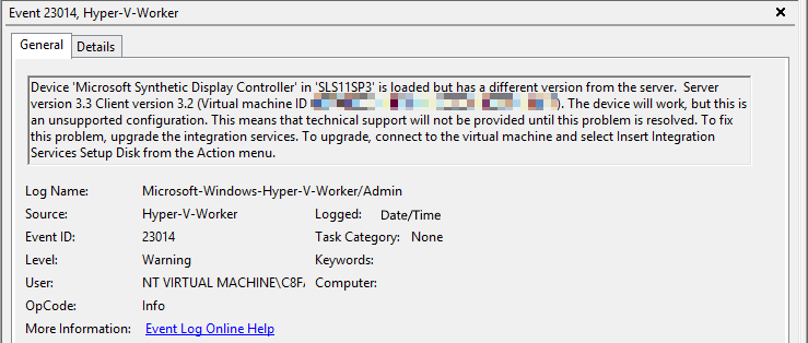O evento 23014 indica que nenhum suporte técnico da Microsoft será fornecido.