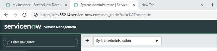 Captura de tela que mostra uma instância do ServiceNow.