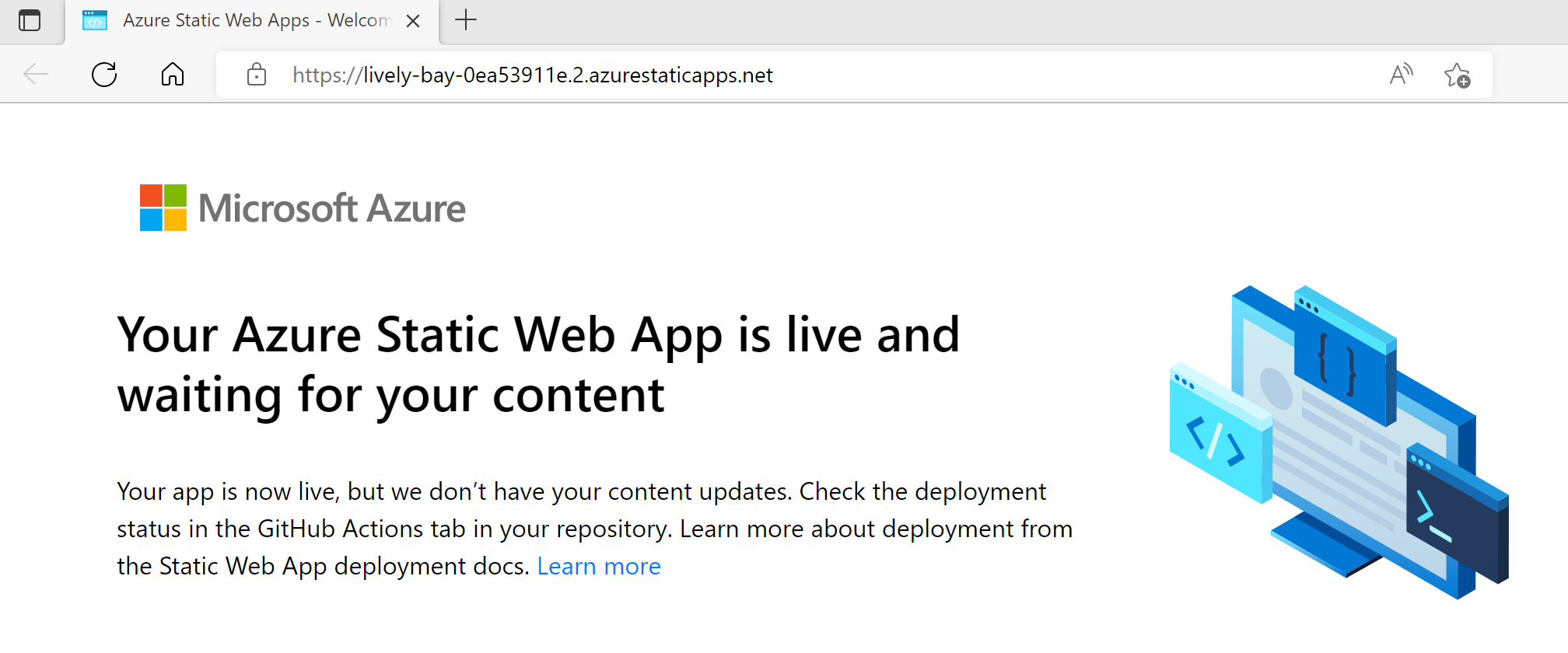 Captura de ecrã a mostrar Aplicações Web Estáticas página Web do Blazor.