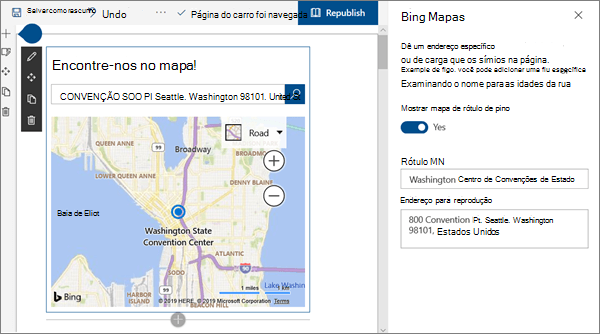 Imagem da web part Bing mapas