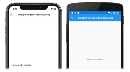 de texto Captura de tela de uma lista vertical CollectionView com um modo de exibição vazio de texto, na lista vertical CollectionView do iOS e android
