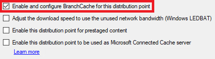 Configurações branchcache para pontos de distribuição.