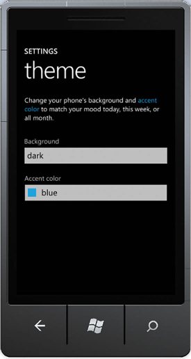 image: Windows Phone 7 Theme Settings Screen