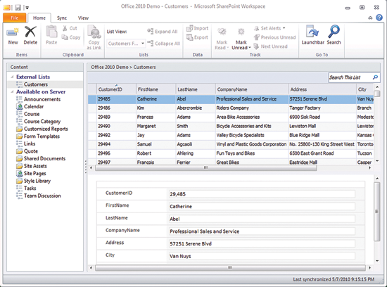 image: Accessing External List Data in a SharePoint Workspace