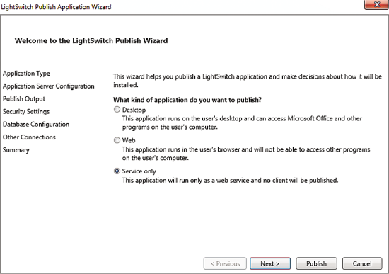 The LightSwitch Publish Wizard