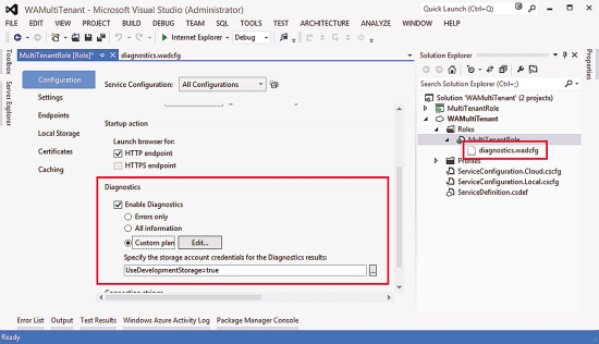 novas opções de configuração de diagnóstico no Windows Azure SDK 2.0