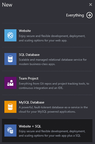 Create a New Azure Web Site with Linked Database