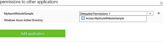 Definindo permissões no aplicativo cliente para acessar o site do Azure no Active Directory do Azure