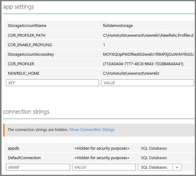 appSettings e connectionStrings