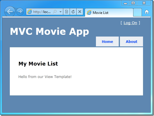Captura de tela que mostra a Lista de Meus Filmes no Aplicativo de Filme M V C.