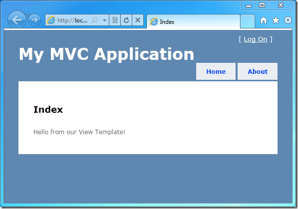 Captura de tela que mostra a página Índice no Aplicativo My M V C.