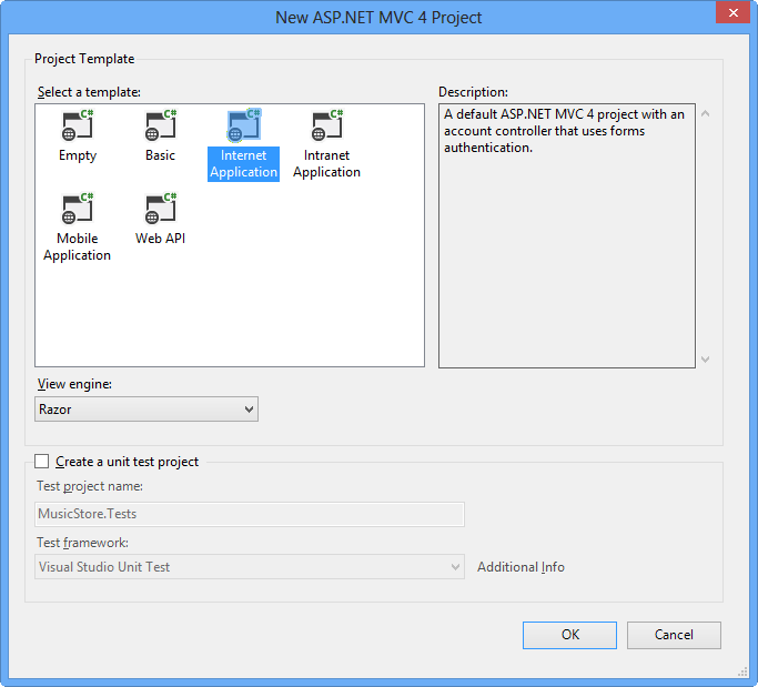 Criando um novo aplicativo de Internet ASP.NET MVC 4