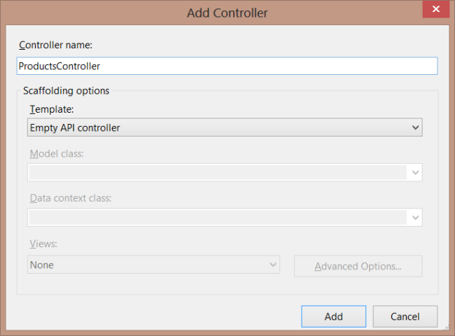 Captura de tela da caixa de diálogo adicionar controlador.